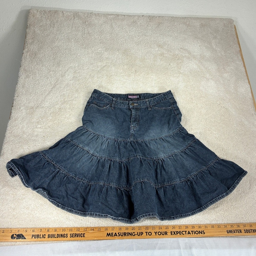 Bubblegum USA Womens Denim Tiered Ruffle Maxi Skirt Dark Wash Blue BS5265N 11/12